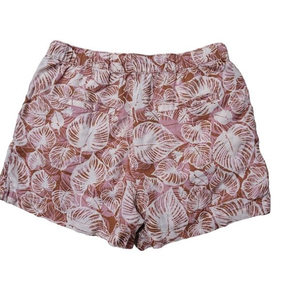 Tahari 100% Linen Tropical Leaf Printed Shorts Drawstring Pocket Brown Size M - Picture 2 of 4